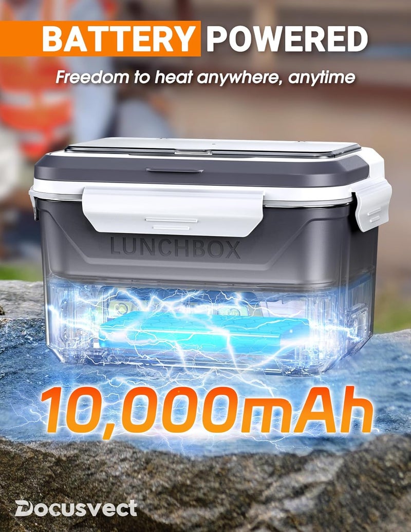 Docusvect Rechargeable Heated Lunch Box for Men, 1.3L Cordless Electric Lunch Box for Adults with Smart Scheduled Heating, Portable Food Warmer with Complete Accessories - Image 2